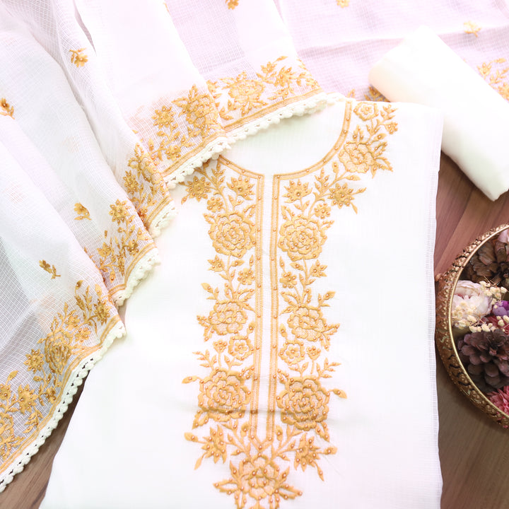 Hans Safed with Yellow Thread Embriodered Kota Doriya Set