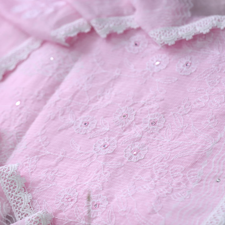 Roobi Flamingo Pink All Over Thread Work Kota Doriya Suit Set