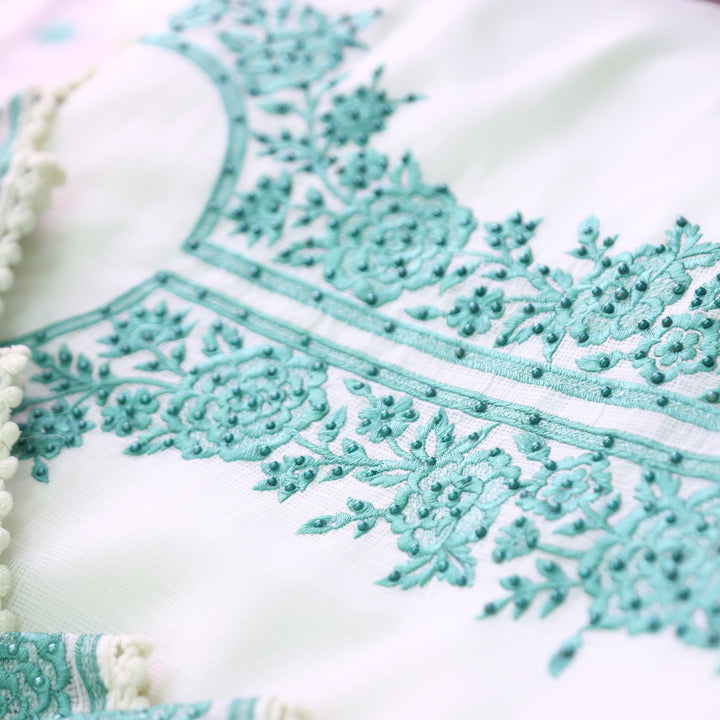 Hans Safed with Aqua Thread Embriodered Kota Doriya Set