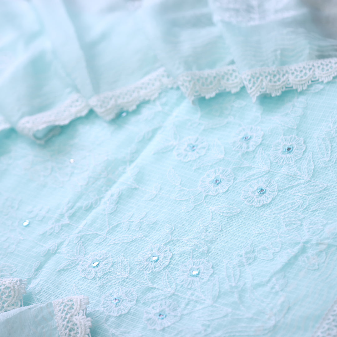 Roobi Sea Baby Blue All Over Thread Work Kota Doriya Suit Set