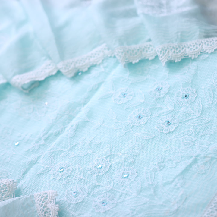 Roobi Sea Baby Blue All Over Thread Work Kota Doriya Suit Set