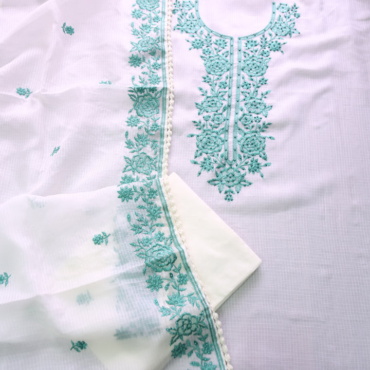 Hans Safed with Aqua Thread Embriodered Kota Doriya Set