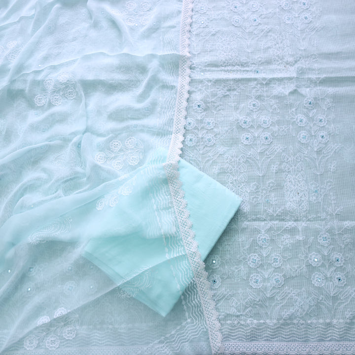 Roobi Sea Baby Blue All Over Thread Work Kota Doriya Suit Set