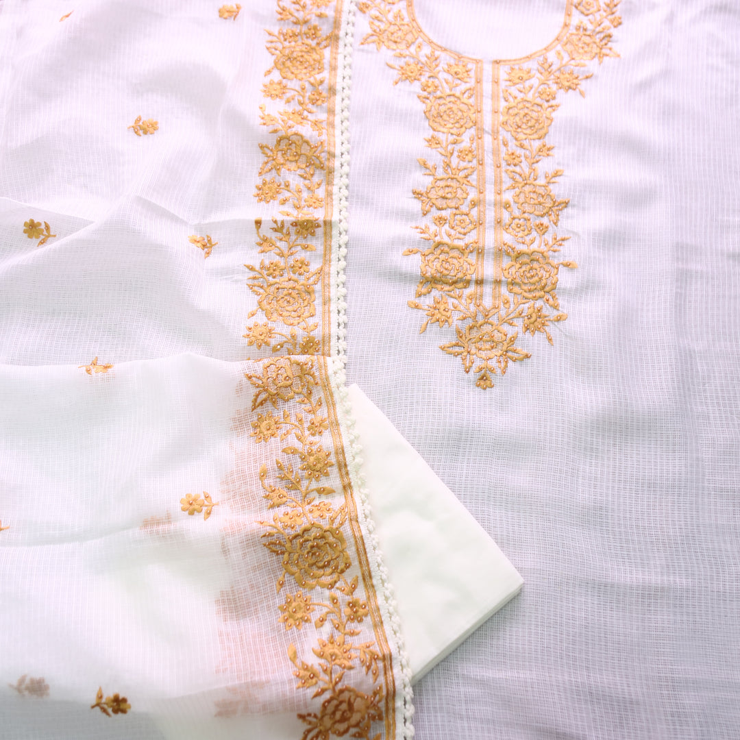 Hans Safed with Yellow Thread Embriodered Kota Doriya Set