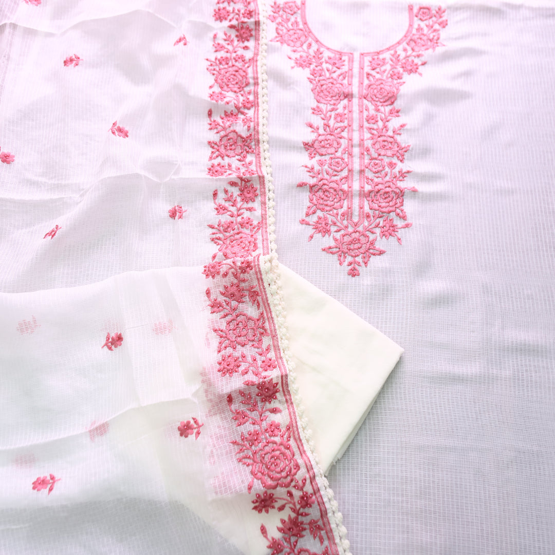Hans Safed with Mauve Thread Embriodered Kota Doriya Set