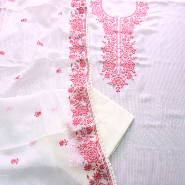 Hans Safed with Mauve Thread Embriodered Kota Doriya Set