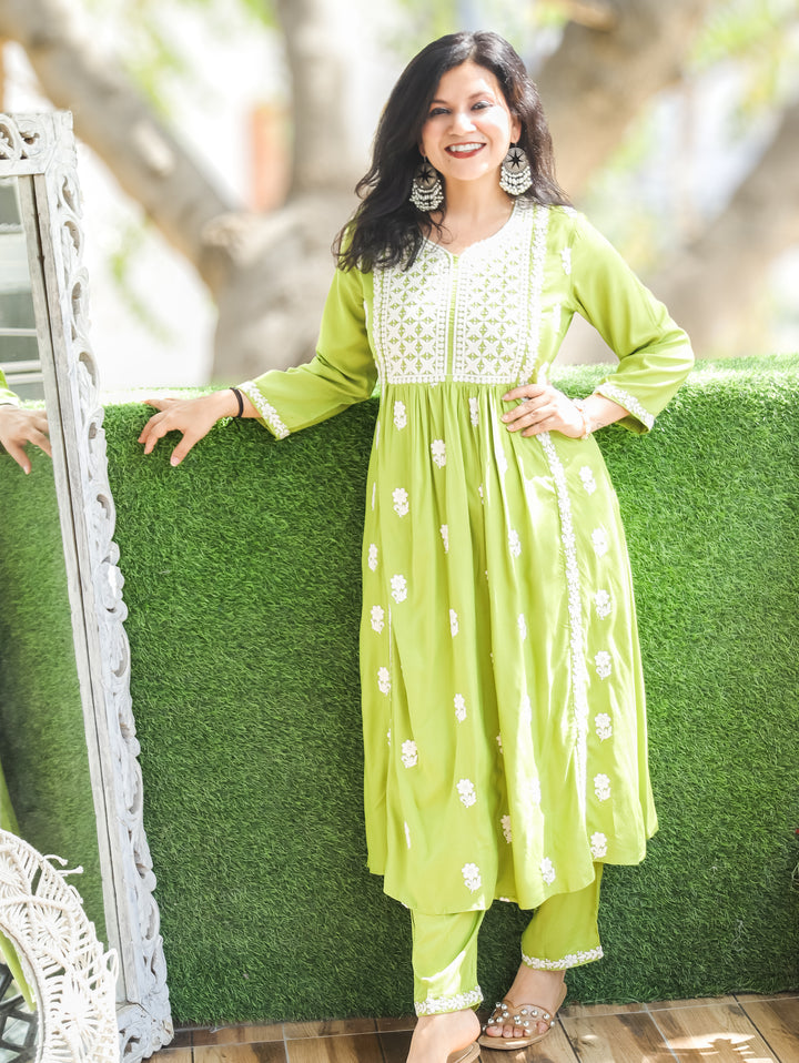 Preeto Green Chikankari Rayon 2 Piece Set