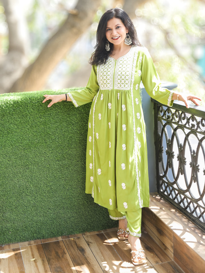 Preeto Green Chikankari Rayon 2 Piece Set