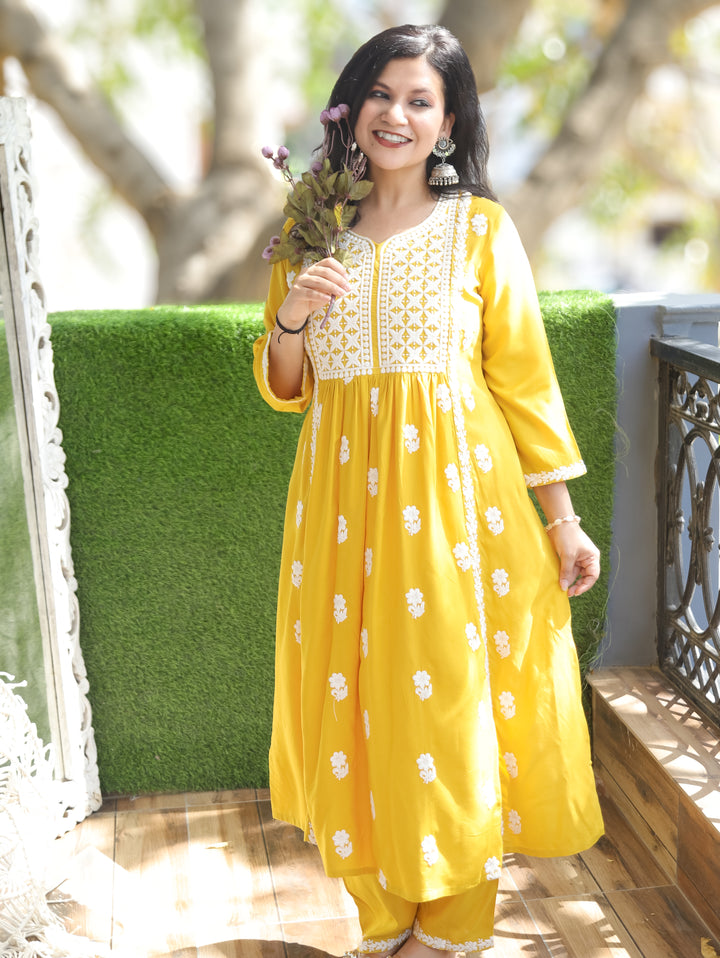 Preeto Yellow Chikankari Rayon 2 Piece Set