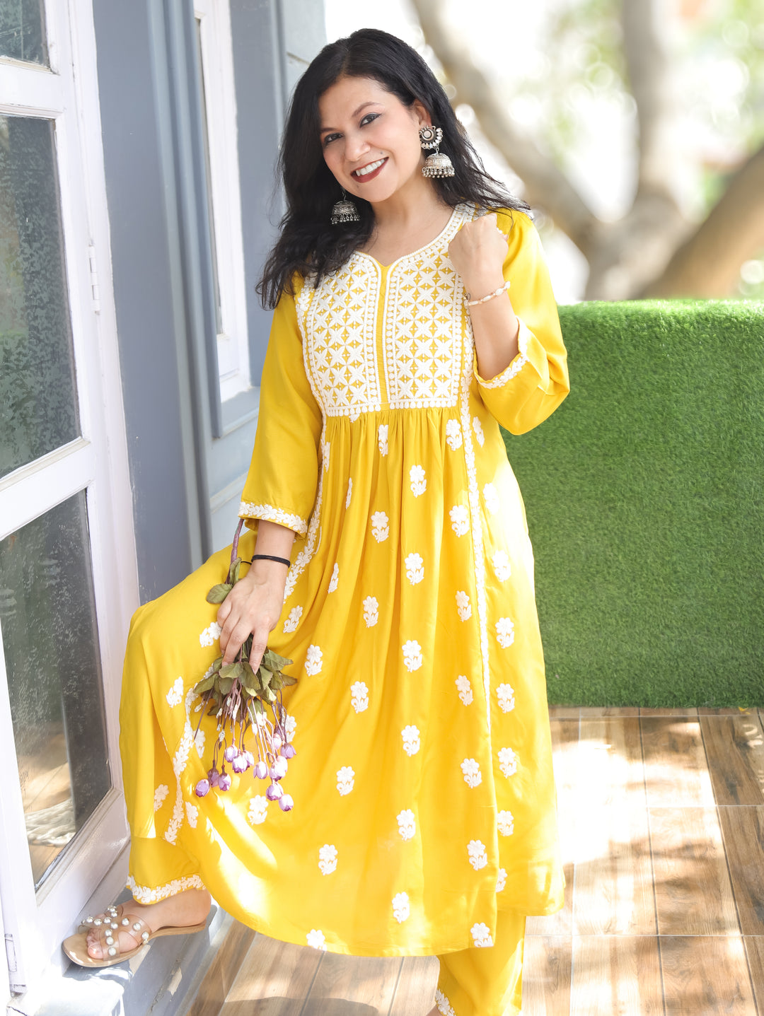 Preeto Yellow Chikankari Rayon 2 Piece Set