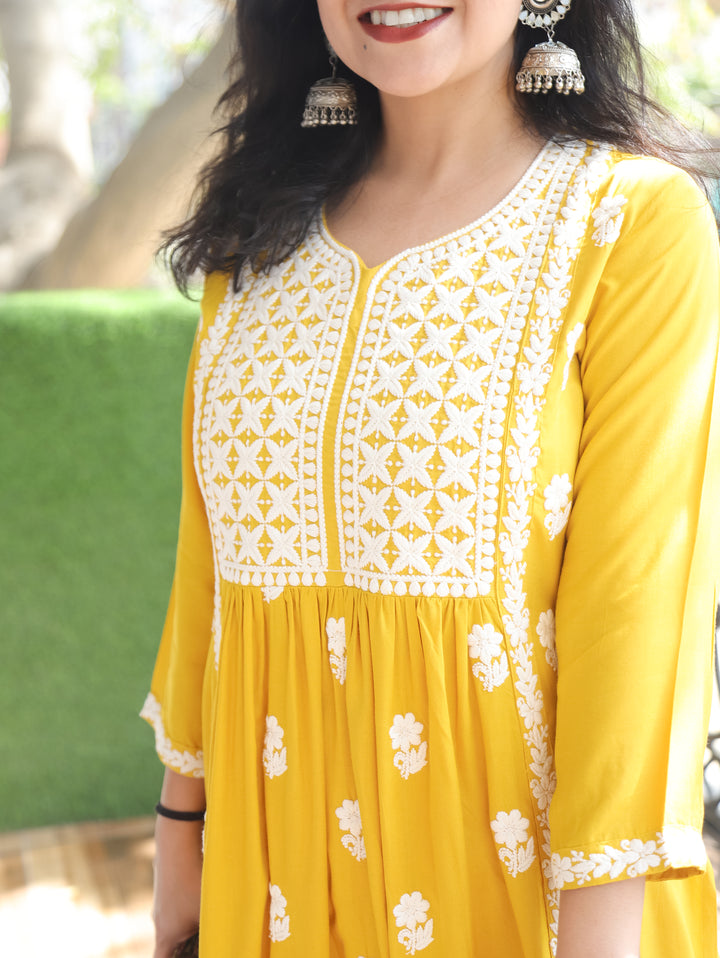 Preeto Yellow Chikankari Rayon 2 Piece Set