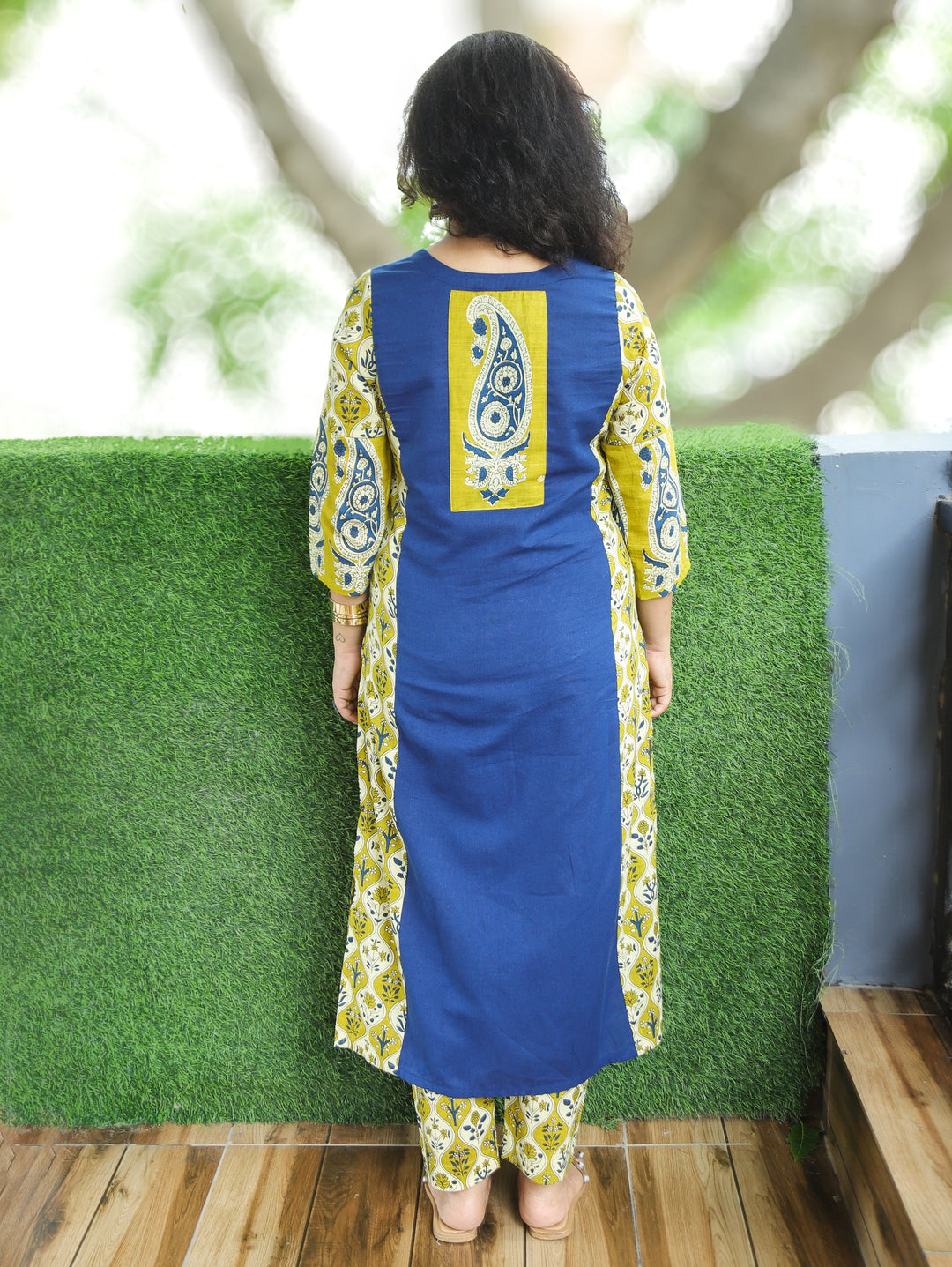 Devika Blue Mirror Work Kalamkari Panel Cotton 2 Piece Set
