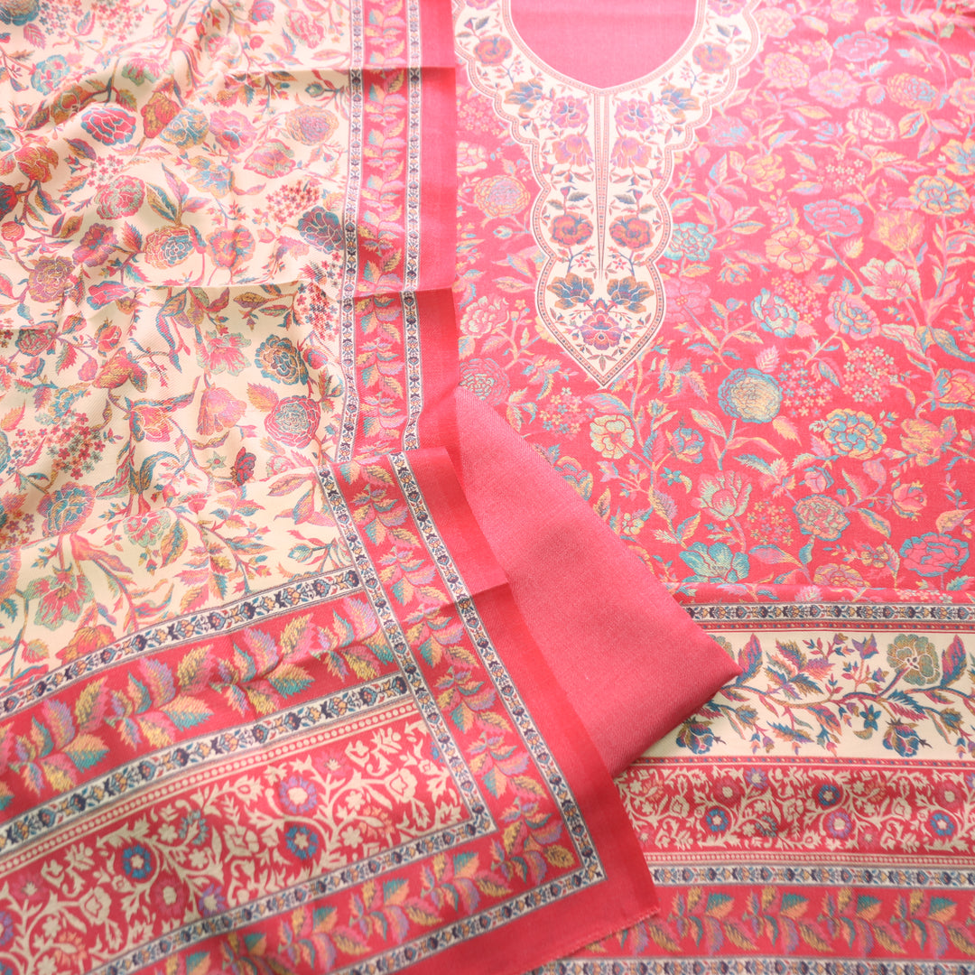 Sayren Crimson Pink Digital Kashmiri Printed Semi Pashmina Winter Set