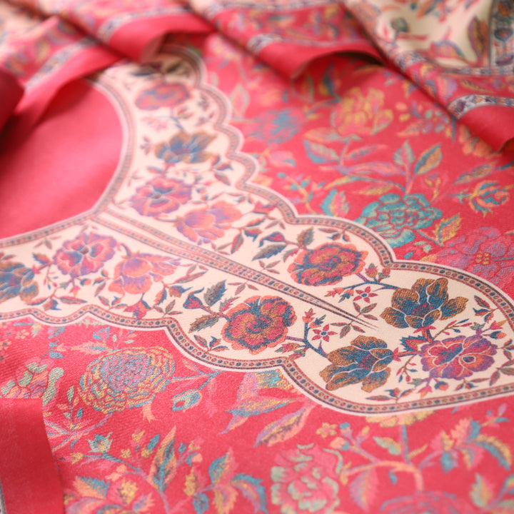 Sayren Crimson Pink Digital Kashmiri Printed Semi Pashmina Winter Set