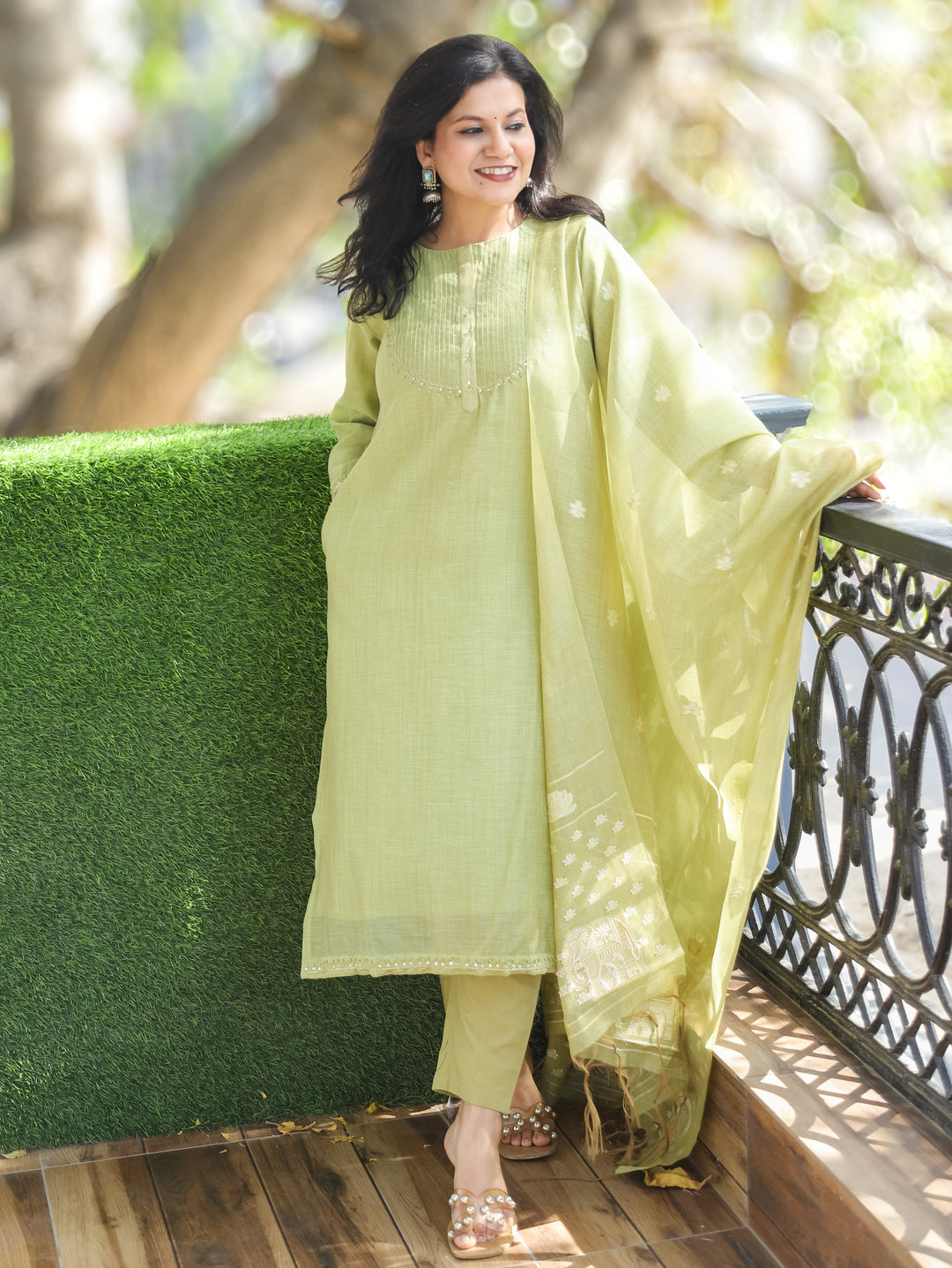 Mary Mint Green Jamdani Chanderi 3 Piece Set