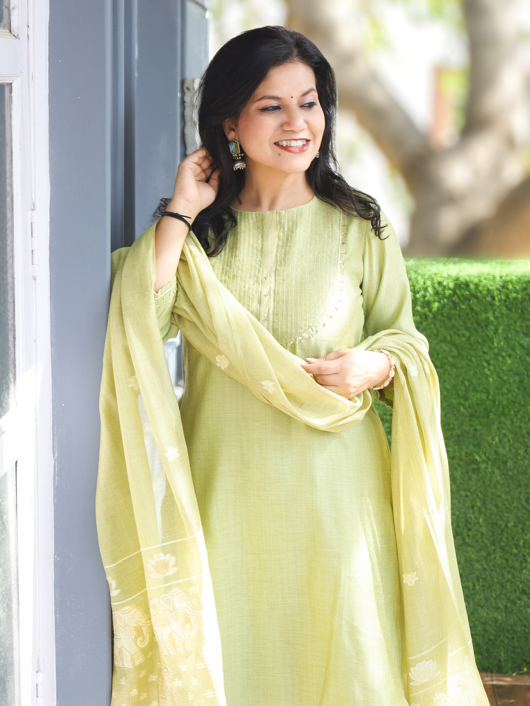 Mary Mint Green Jamdani Chanderi 3 Piece Set
