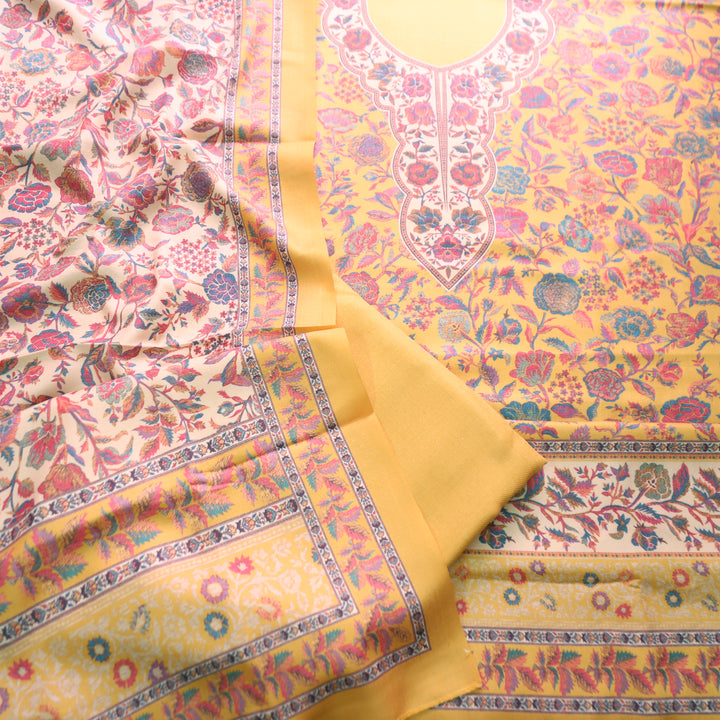 Sayren Sun Yellow Digital Kashmiri Printed Semi Pashmina Winter Set