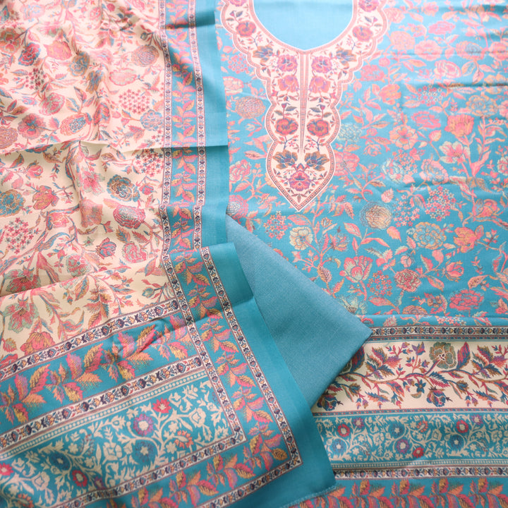Sayren Sky Aqua Digital Kashmiri Printed Semi Pashmina Winter Set
