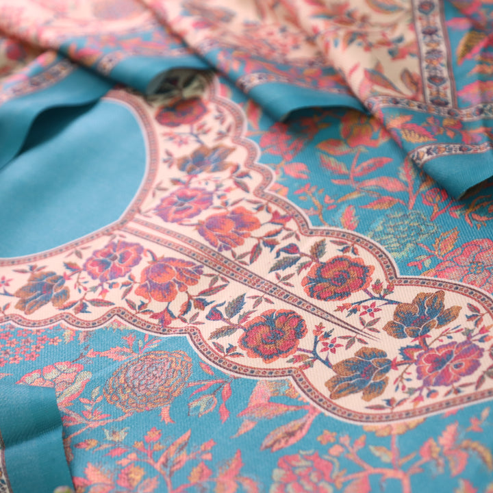 Sayren Sky Aqua Digital Kashmiri Printed Semi Pashmina Winter Set