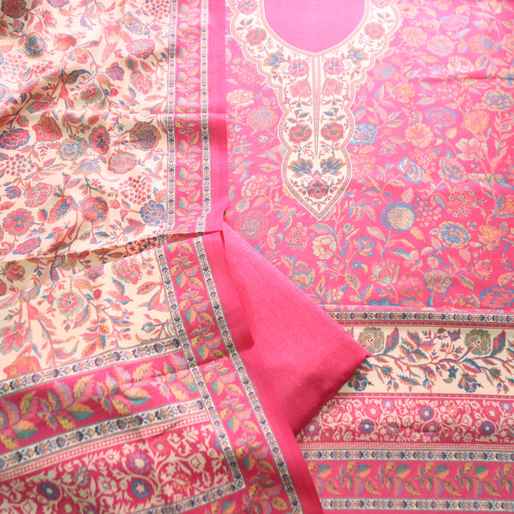 Sayren Punch Pink Digital Kashmiri Printed Semi Pashmina Winter Set