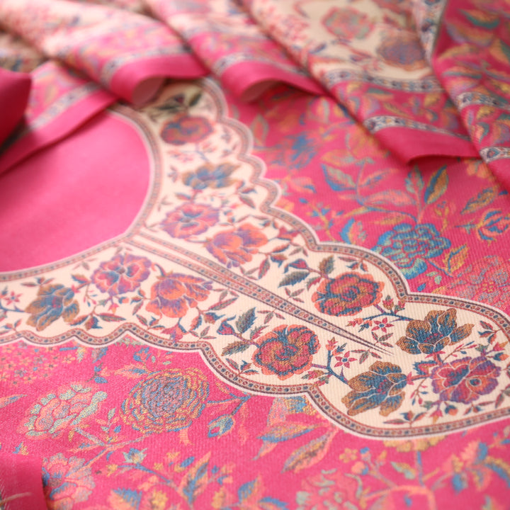 Sayren Punch Pink Digital Kashmiri Printed Semi Pashmina Winter Set