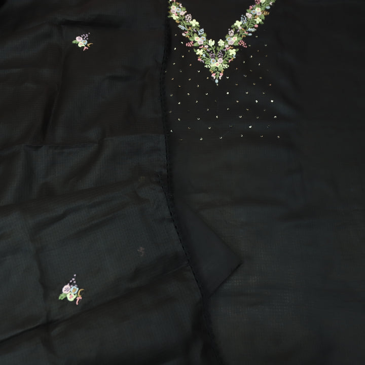 Brishta Black Kolkata Hand Embriodered Kota Doriya Set