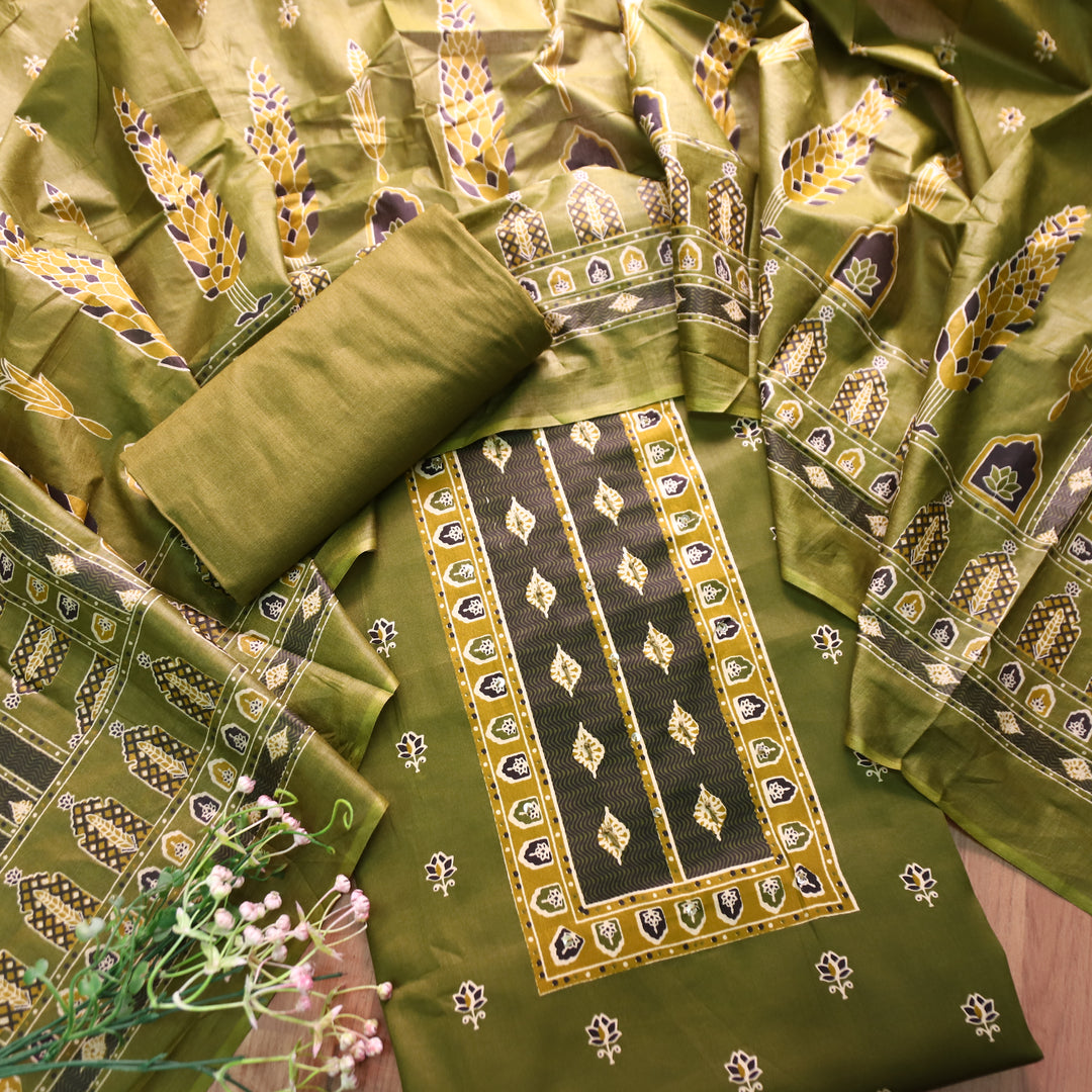 Tvisha Mehendi Green French Knot Printed Jam Cotton Set