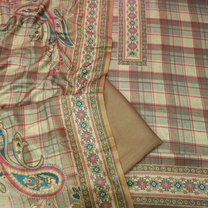 Nakhrili Coco Beige Check Digital Printed Semi Pashmina Winter Set