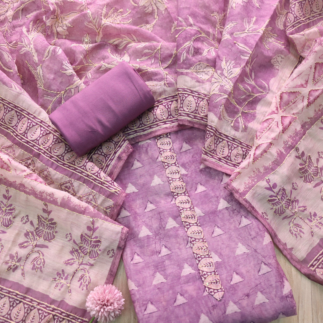 Alhada Mulberry Purple Kantha Embroidery Digital Printed Chanderi Suit Set