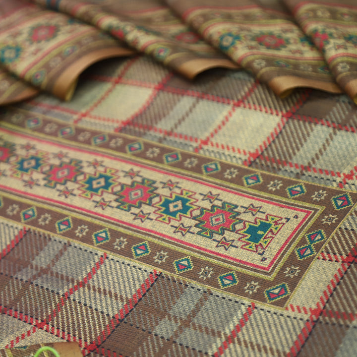 Nakhrili Coco Beige Check Digital Printed Semi Pashmina Winter Set
