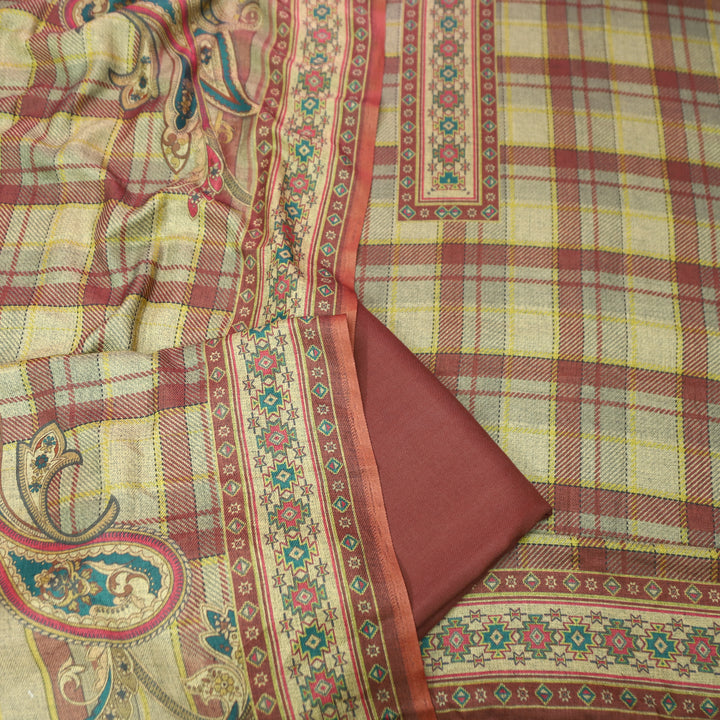 Nakhrili Barn Mauve Check Digital Printed Semi Pashmina Winter Set