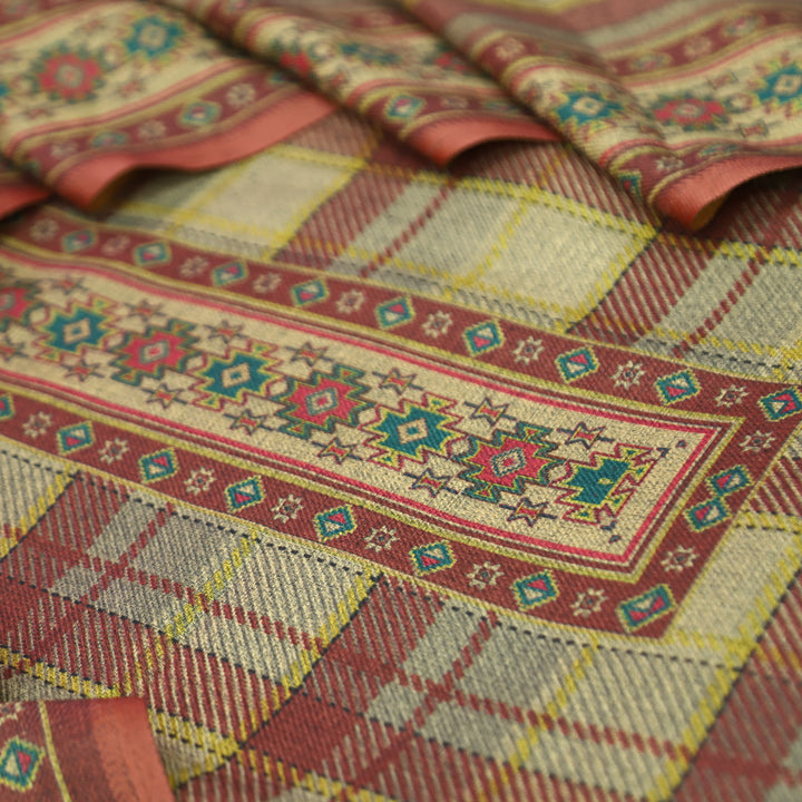 Nakhrili Barn Mauve Check Digital Printed Semi Pashmina Winter Set