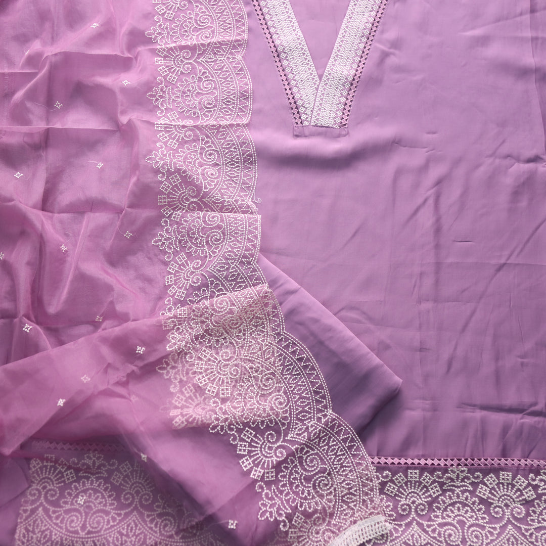 Kush Soft Lilac V Neck Thread Weaved Neck Work Modal Suit Set