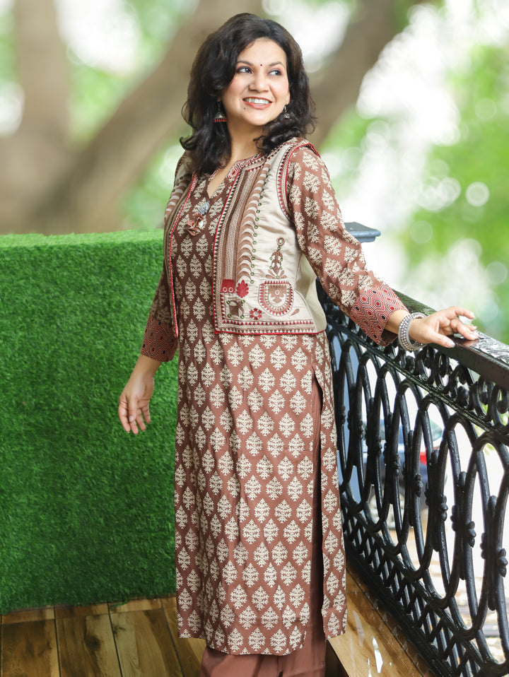 Nysa Choco Brown Modal Jacket Set