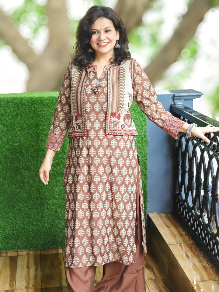 Nysa Choco Brown Modal Jacket Set