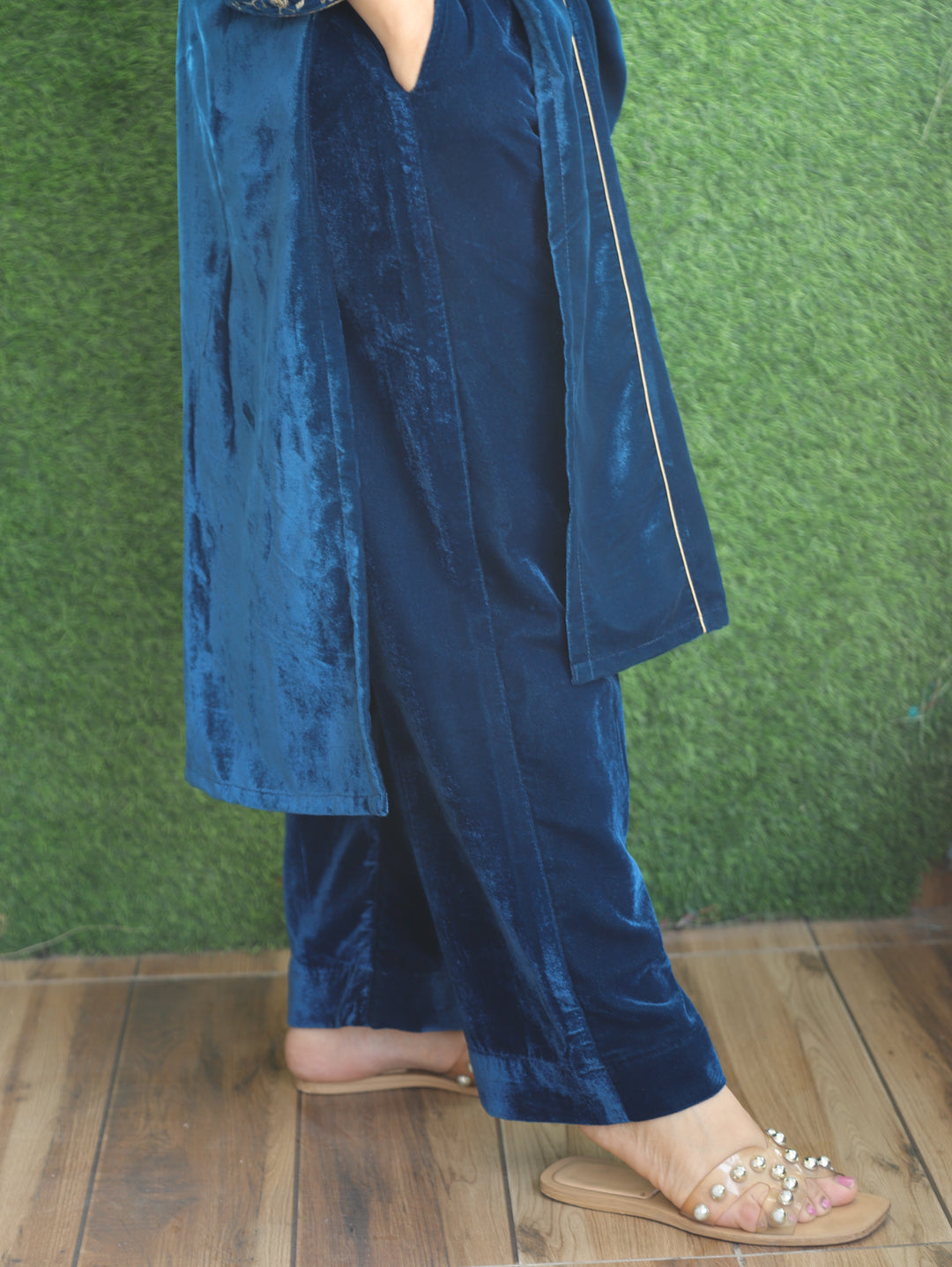 Ruby Royal Blue Plain Velvet Winter Bottom