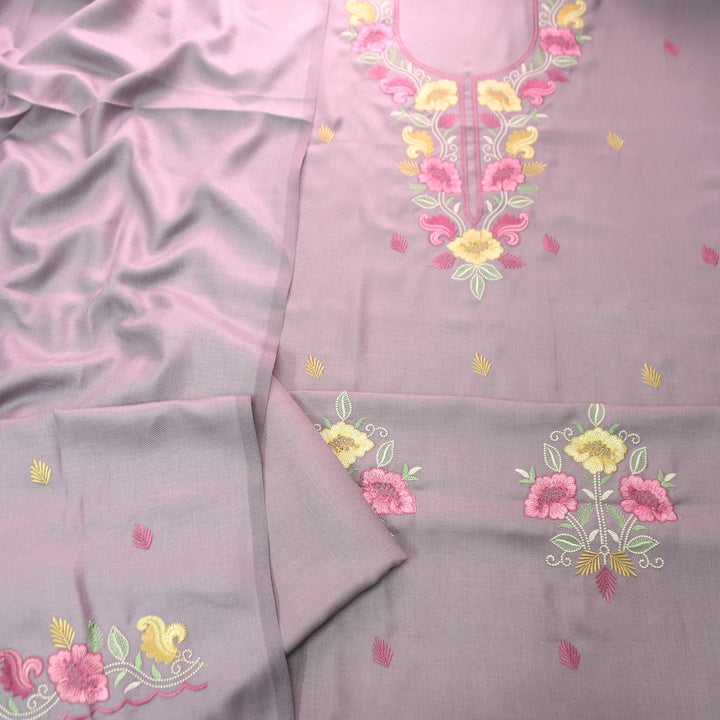 Mirza Helio Lilac Kashida Embroidered Semi Pashmina Winter Set