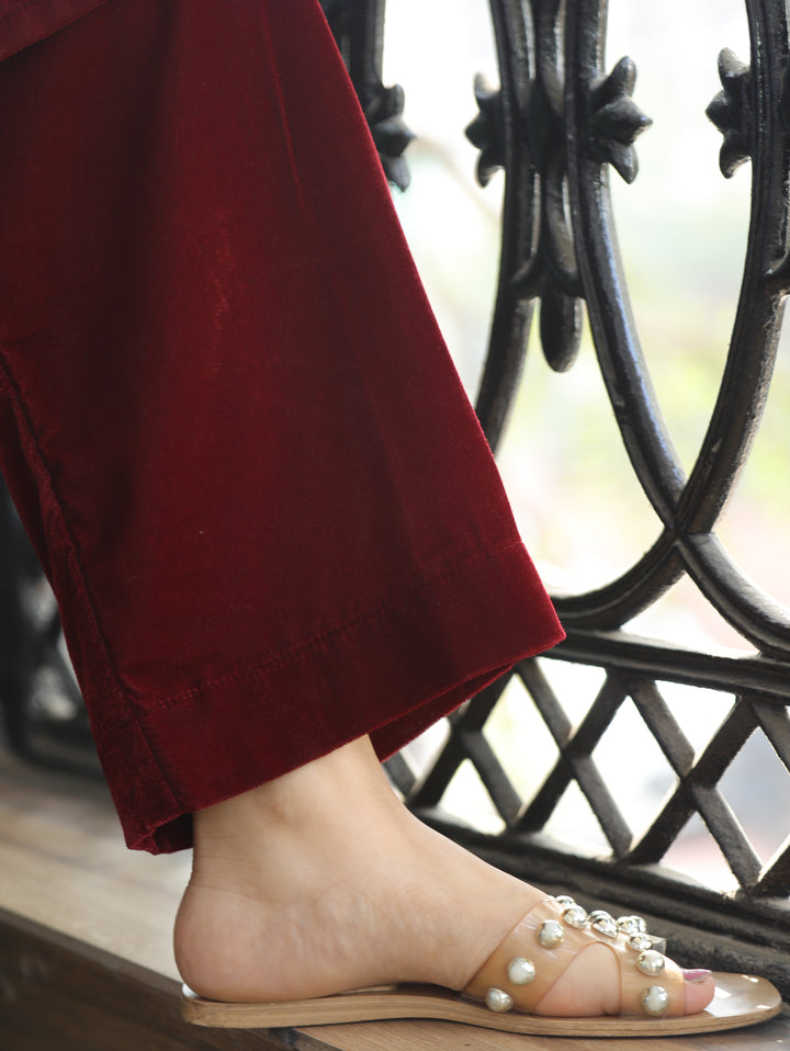 Ruby Berry Red Plain Velvet Winter Bottom