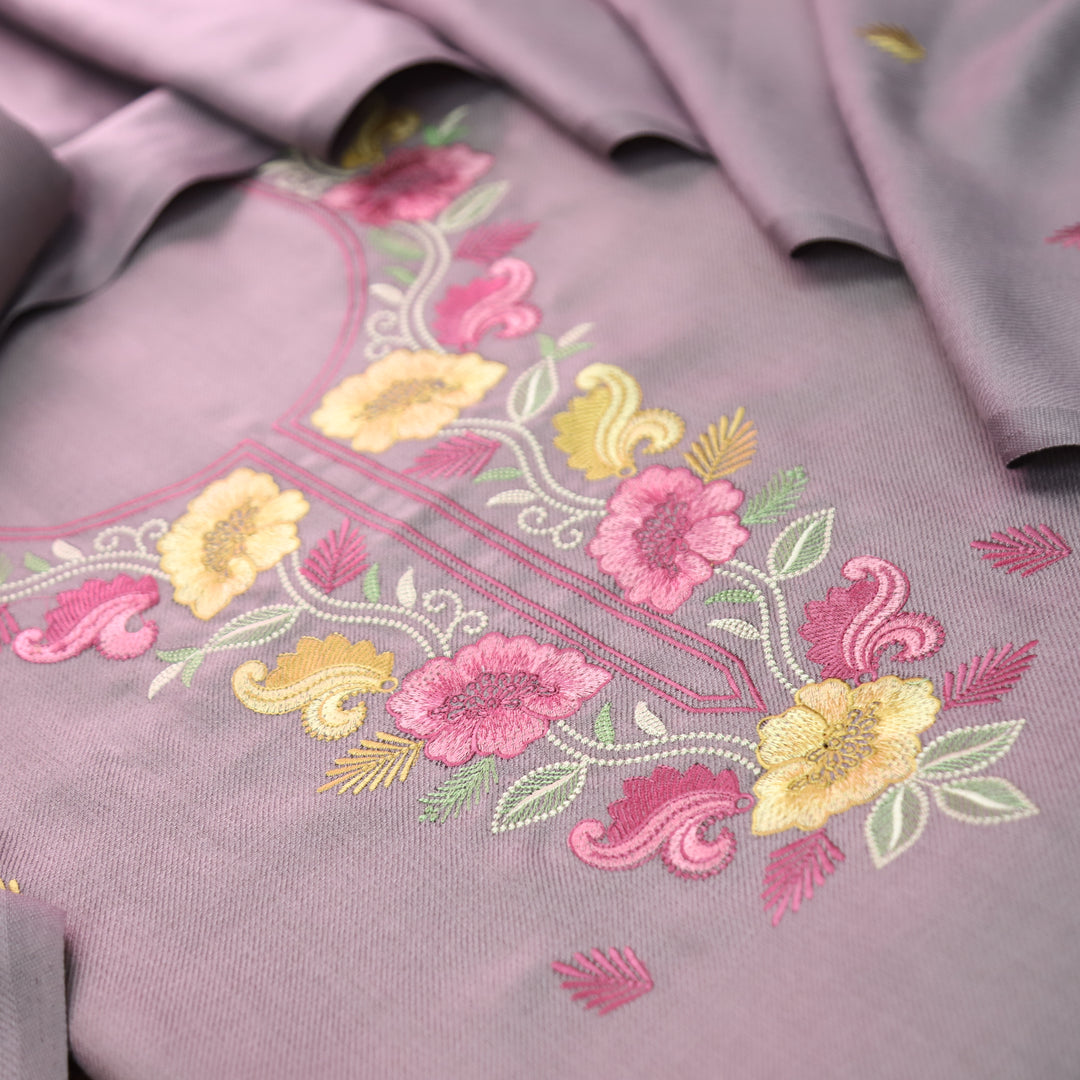 Mirza Helio Lilac Kashida Embroidered Semi Pashmina Winter Set