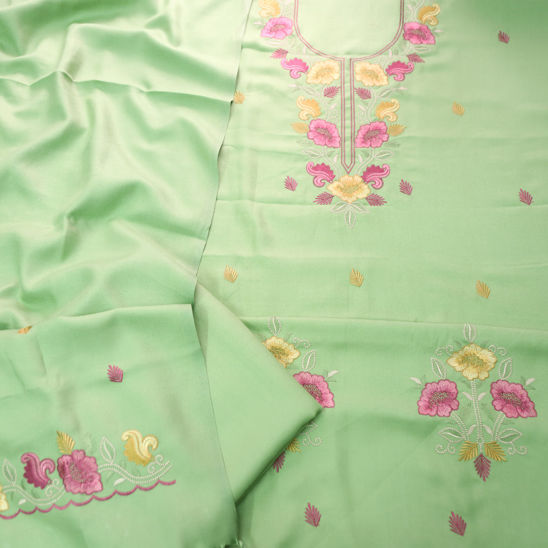 Mirza Mint Green Kashida Embroidered Semi Pashmina Winter Set