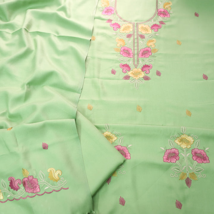 Mirza Mint Green Kashida Embroidered Semi Pashmina Winter Set