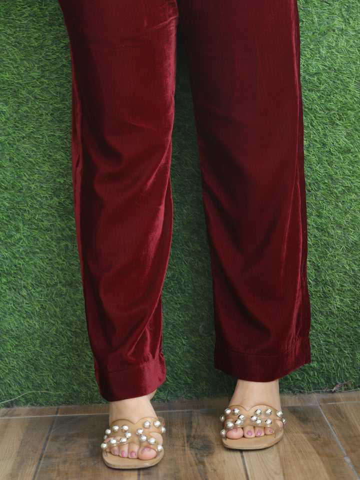 Ruby Berry Red Plain Velvet Winter Bottom
