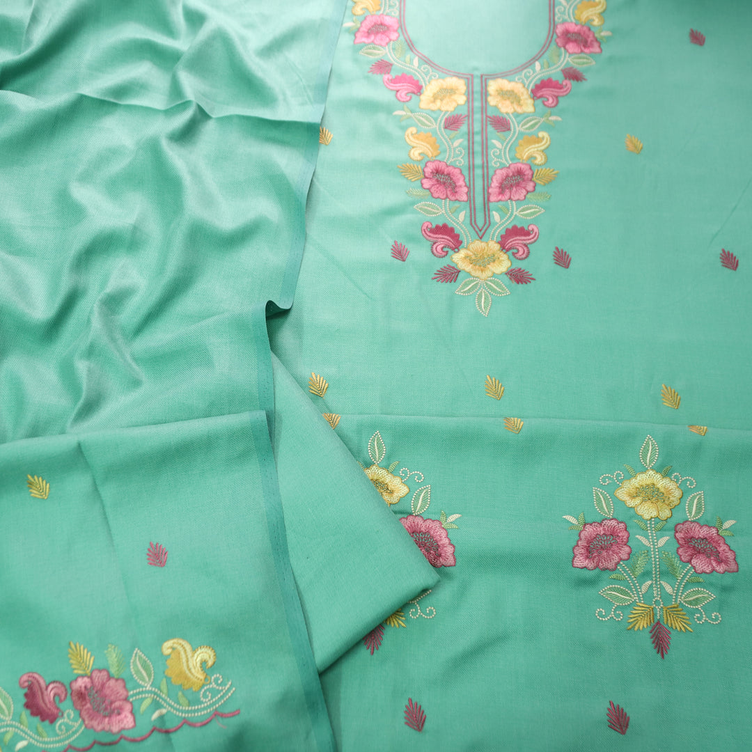 Mirza Ocean Aqua  Kashida Embroidered Semi Pashmina Winter Set