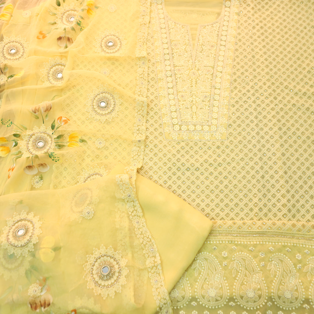 Nushrat Corn Yellow All Over Thread Work Georgette Set