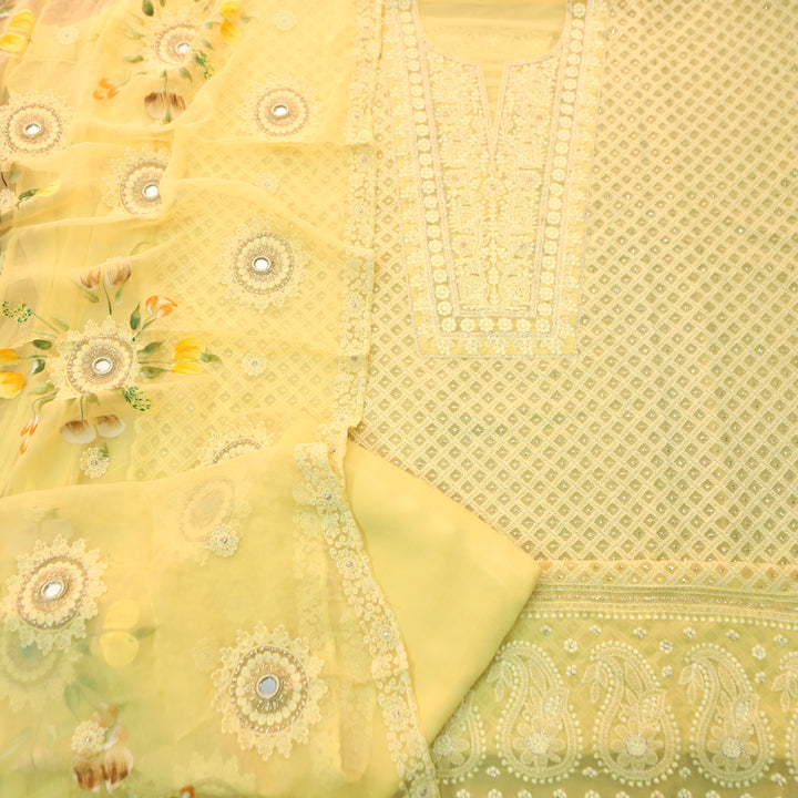 Nushrat Corn Yellow All Over Thread Work Georgette Set