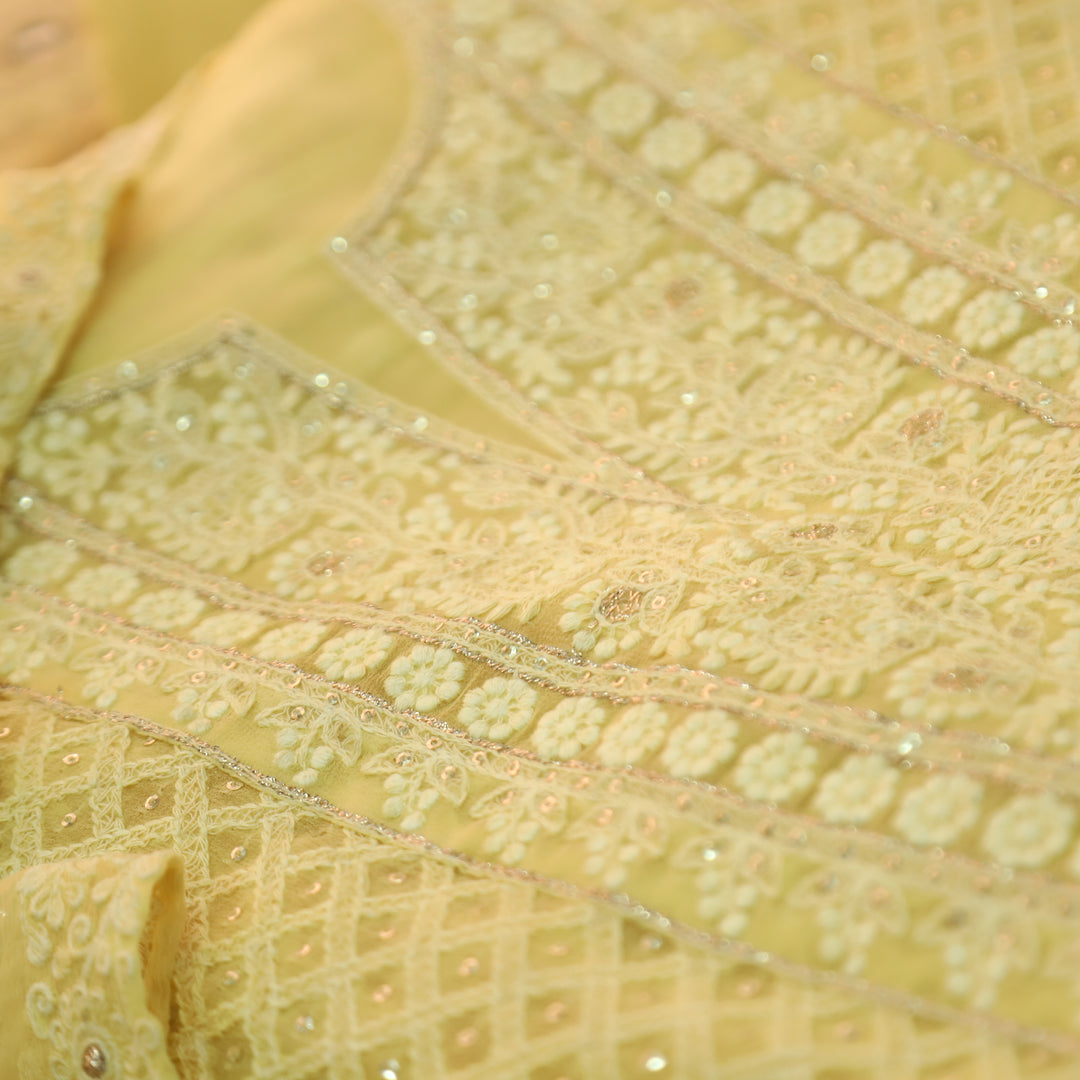 Nushrat Corn Yellow All Over Thread Work Georgette Set