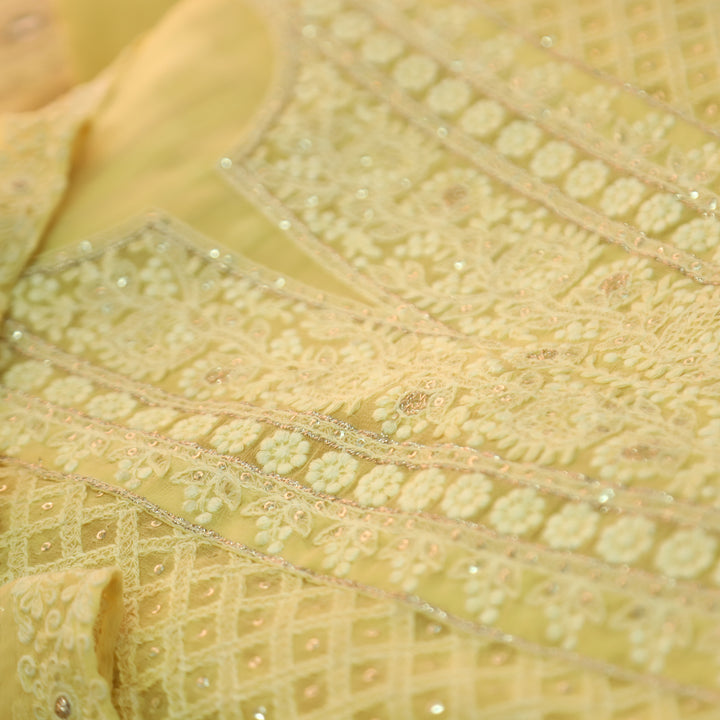 Nushrat Corn Yellow All Over Thread Work Georgette Set
