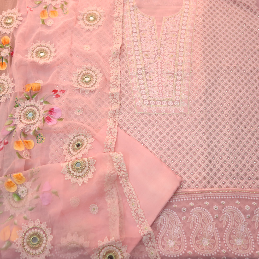 Nushrat Tulip Peach All Over Thread Work Georgette Set