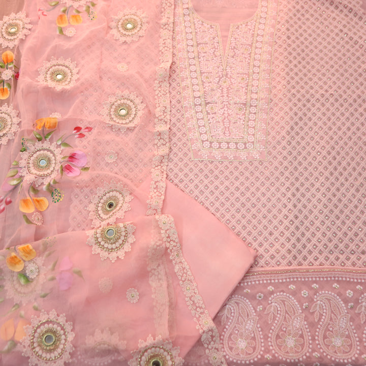 Nushrat Tulip Peach All Over Thread Work Georgette Set