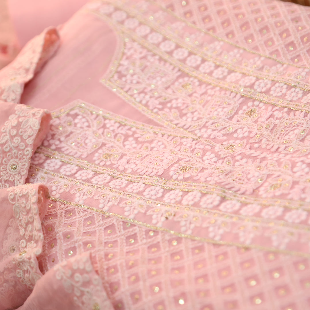 Nushrat Tulip Peach All Over Thread Work Georgette Set